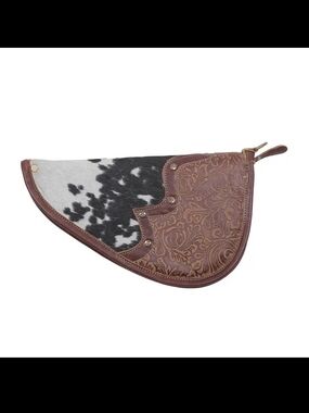 Myra Bag Black and White Cowhide Tooled Leather Pistol Case